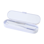 Juego de cubiertos reutilizables con caja y tapa de bambú color blanco segunda vista