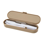 Juego de cubiertos reutilizables con caja y tapa de bambú color marrón claro segunda vista