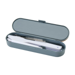 Juego de cubiertos reutilizables con caja y tapa de bambú color azul grisáceo segunda vista