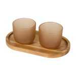 Elegante bandeja de madera con 2 vasos de cristal mate 200ml color marrón