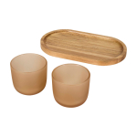 Elegante bandeja de madera con 2 vasos de cristal mate 200ml color marrón segunda vista