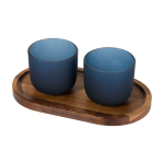 Elegante bandeja de madera con 2 vasos de cristal mate 200ml color azul bondi