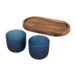 Elegante bandeja de madera con 2 vasos de cristal mate 200ml color azul bondi segunda vista