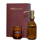 Set de dispensador y vela perfumada de vidrio WELLmark 250ml color granate