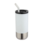 Vaso aislante con pajita de acero y de punta de silicona 480ml color blanco