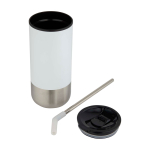 Vaso aislante con pajita de acero y de punta de silicona 480ml color blanco tercera vista