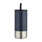 Vaso aislante con pajita de acero y de punta de silicona 480ml color azul marino segunda vista frontal