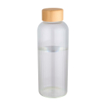 Botella de vidrio borosilicato de pared simple con tapa de bambú 650ml color transparente
