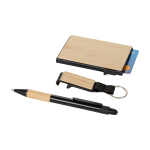 Set de regalo corporativo con bolígrafo, tarjetero RFID y llavero color natural cuarta vista