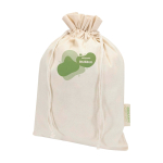 Bolsa de regalo de algodón con cierre de cordón 140g/m2 color natural vista impresión transfer