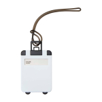 Etiqueta para equipaje con ventana de datos y cordón seguro color blanco segunda vista frontal