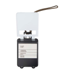 Etiqueta para equipaje con ventana de datos y cordón seguro color blanco tercera vista frontal