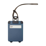 Etiqueta para equipaje con ventana de datos y cordón seguro color azul bondi segunda vista frontal