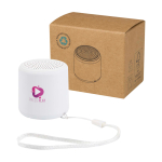 Altavoz Bluetooth compacto custom made con carga USB-C 3W color blanco vista impresión tampografía