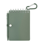 Libreta mini con borde en espiral y bolígrafo de tinta negra color verde jaspeado segunda vista trasera