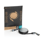 Cable retráctil de aluminio reciclado 2 en 1 de carga y datos 240W color negro vista con caja