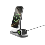 Cargador ecológico de escritorio 3 en 1 inalámbrico magnético 25W color gris tercera vista