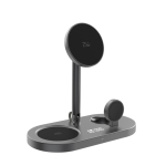 Cargador ecológico de escritorio 3 en 1 inalámbrico magnético 25W color gris vista de impresión