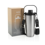 Botella térmica de acero inoxidable reciclado con cordón 600ml color plateado segunda vista con caja