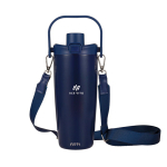 Botella térmica de acero inoxidable reciclado con cordón 600ml color azul marino vista con logo