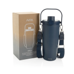 Botella térmica de acero inoxidable reciclado con cordón 600ml color azul marino segunda vista con caja