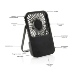 Ventilador de escritorio recargable con 3 velocidades 5W 1.200 mAh color negro