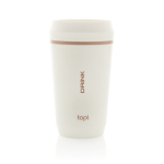 Vaso termo de plástico reciclado con tapa 360° Topl 350ml color blanco vista con logo