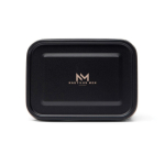 Fiambrera de acero inoxidable reciclado con correa elástica 750ml color negro vista con logo