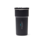 Vaso de viaje de acero inoxidable reciclado con tazas dentro 450ml color negro vista con logo