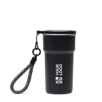 Vaso de viaje de acero inoxidable reciclado con tazas dentro 450ml color negro vista de impresión