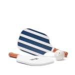 Juego de pickleball con raquetas de madera y pelota para jugar color azul marino vista de impresión