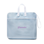 Silla de playa portátil plegable de poliéster con 6 reclinaciones color azul claro vista con logo