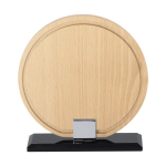 Placa trofeo redonda de madera con base de vidrio negro color natural primera vista