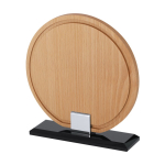Placa trofeo redonda de madera con base de vidrio negro segunda vista