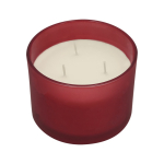 Vela aromática en tarro de cristal con tres mechas en varios aromas color rojo primera vista