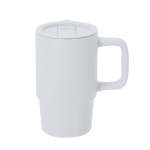 Taza para llevar de cerámica con tapa deslizante y acabado mate 430ml color blanco primera vista