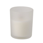 Vela aromática en cristal con mecha de madera y aroma de vainilla color blanco primera vista
