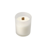Vela aromática en cristal con mecha de madera y aroma de vainilla