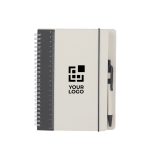 Libreta cartón reciclado con bolígrafo tinta azul y hojas a rayas A5 vista principal