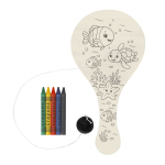 Set de raquetas de madera con pelota para colorear con ceras color natural primera vista