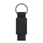Llavero de aluminio mate con cinta de cuero sintético reciclado color negro primera vista