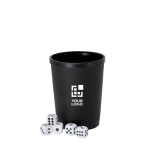 Juego de dados con cubilete de plástico textura rugosa vista principal