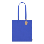 Bolsa de algodón reciclado de asas largas 140 g/m2 color azul primera vista