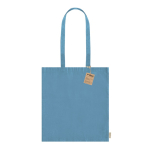 Bolsa de algodón reciclado de asas largas 140 g/m2 color azul claro primera vista