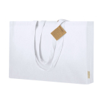 Bolsa con fuelle algodón reciclado asas largas reforzadas 220g/m² color blanco primera vista