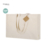 Bolsa con fuelle algodón reciclado asas largas reforzadas 220g/m²