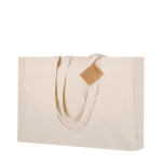 Bolsa con fuelle algodón reciclado asas largas reforzadas 220g/m² tercera vista