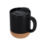 Taza de cerámica para llevar con base de corcho y tapa 330ml color negro primera vista