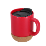 Taza de cerámica para llevar con base de corcho y tapa 330ml color rojo primera vista