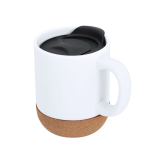 Taza de cerámica para llevar con base de corcho y tapa 330ml color blanco primera vista